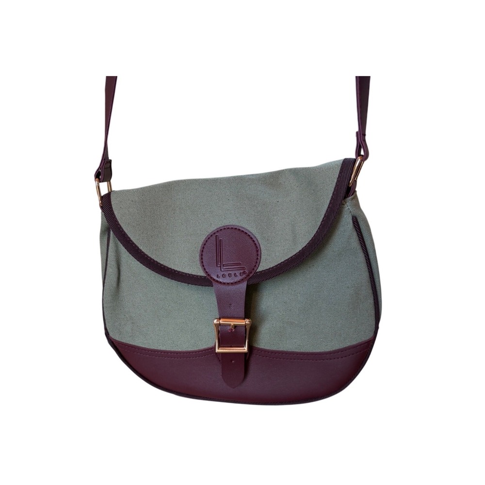 Loulou Olive Green Canvas Burgundy Leatherette Crossbody Saddle Bag Messenger